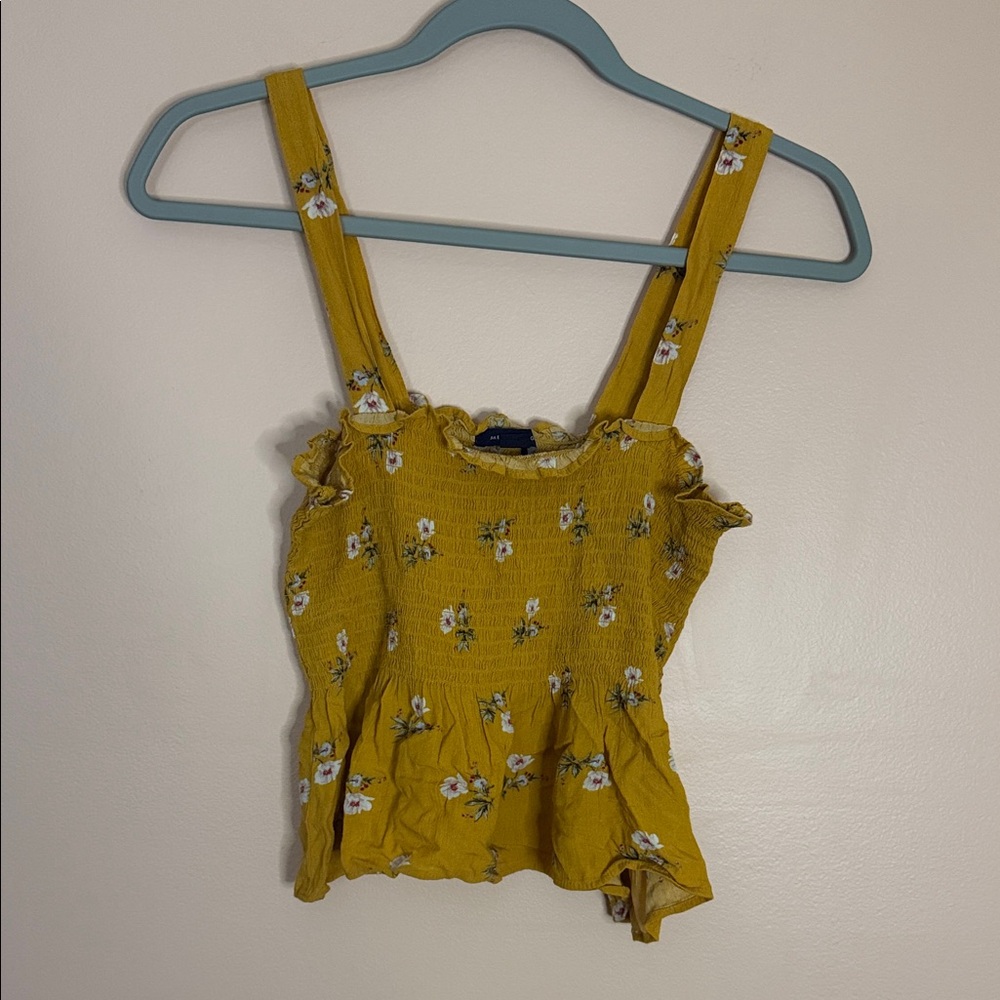 American Eagle Outfitters Mustard Yellow Floral Smocked Cami Top